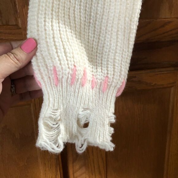 NWT Y2K School Girl Knit Embroidered Slogan Thrashed Crop Sweater - M - Picture 4 of 11